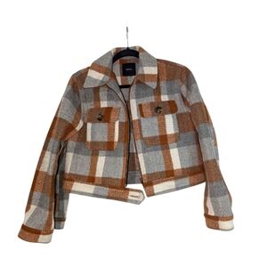 Plaid Wool-Blend Jacket in Brown and Gray